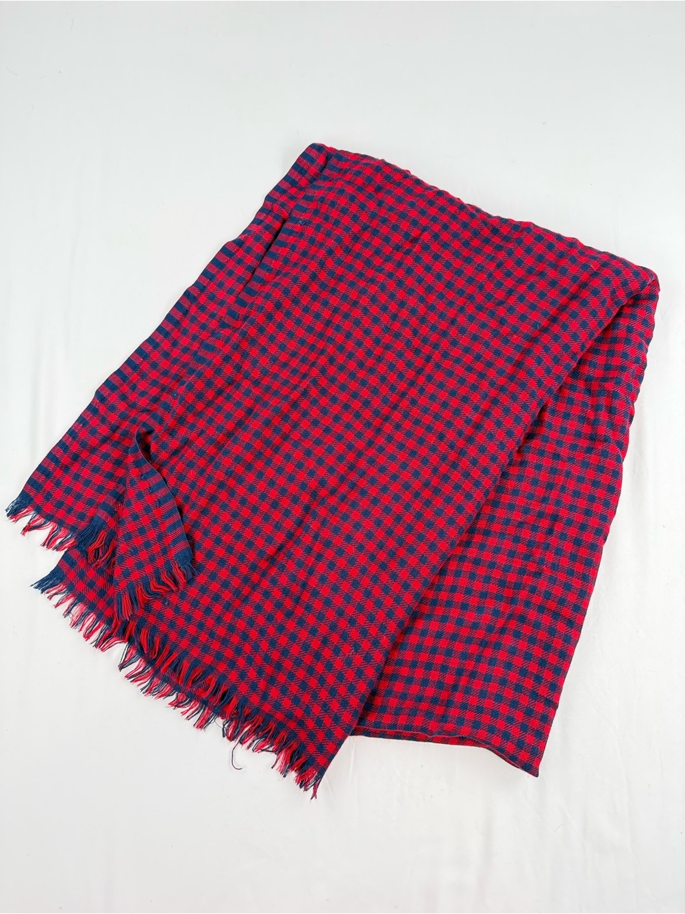 GAP Red and Blue Checkered Scarf with Fringe